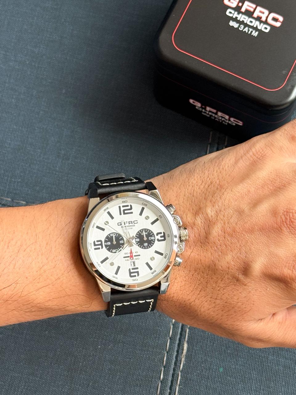 RELOJ G-FORCE HOMBRE CRONO CUERO FONDO BLANCO