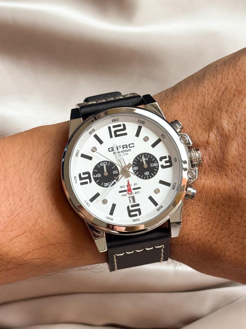 RELOJ G-FORCE HOMBRE CRONO CUERO FONDO BLANCO