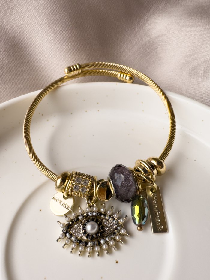 Pulsera Tipo Pandora Con Dije Ojo Dorado - Imagen 1