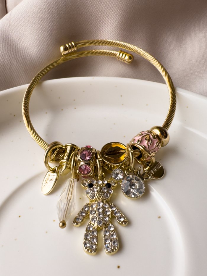 Pulsera Tipo Pandora Con Dije De Oso Hecho En Circones - Imagen 1