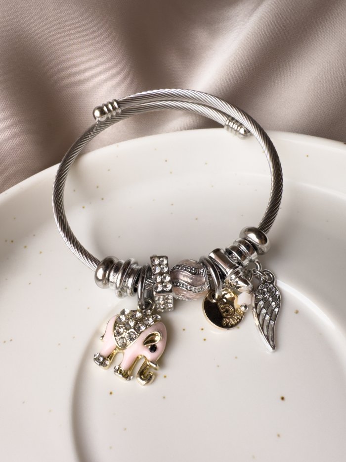 Pulsera Tipo Pandora Con Dije De Elefante - Imagen 1