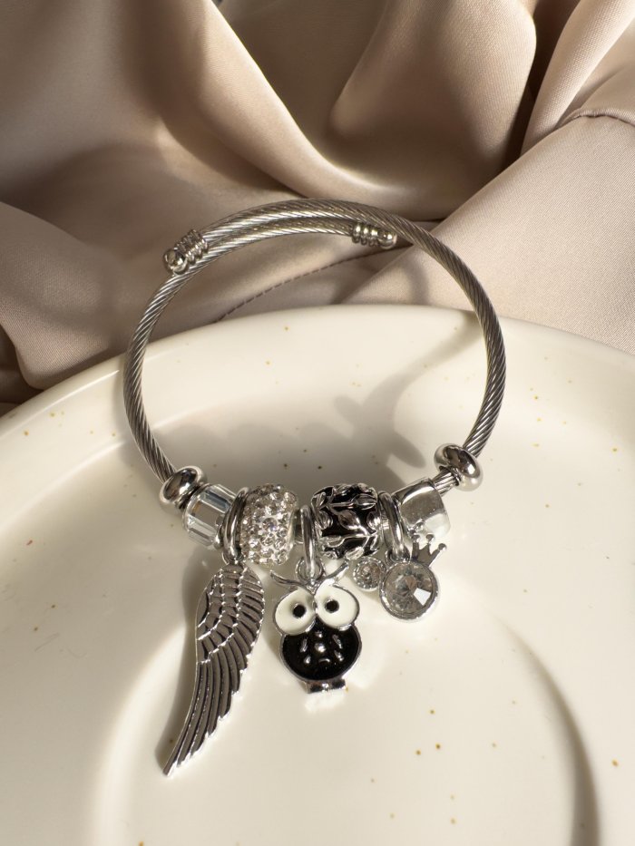 Pulsera Tipo Pandora Con Dije De Buho - Imagen 1