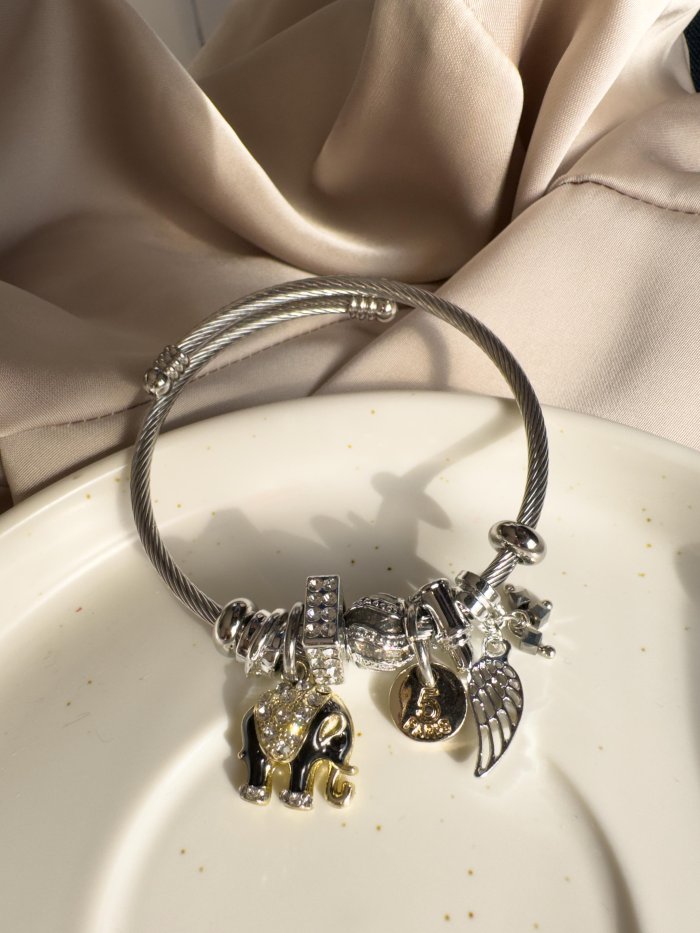 Pulsera Tipo Pandora Con Dije De Elefante - Imagen 1